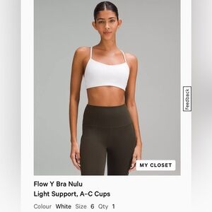 Lululemon White Flow Y Bra Nulu